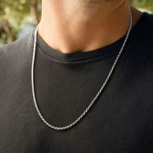 New Men’s Solid 925 Sterling Silver Rope Necklace